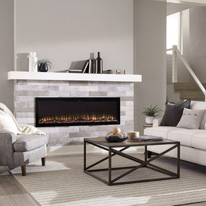 Beautiful living room with Sideline Elite 60" Recessed Electric Fireplace with green flame– Very Good Fireplaces.