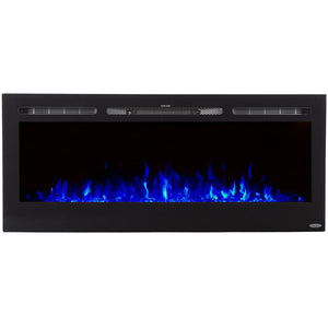Blue Flame of Touchstone Sideline 50" Recessed Mounted Black Frame Electric Fireplace | Very Good Fireplaces