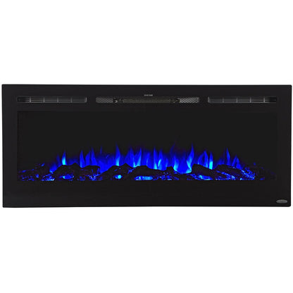 Blue Flame of Touchstone Sideline 50" Recessed Mounted Black Frame Electric Fireplace | Very Good Fireplaces