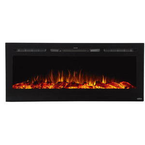 Red, Yellow Flame of Touchstone Sideline 50" Recessed Mounted Black Frame Electric Fireplace | Very Good Fireplaces