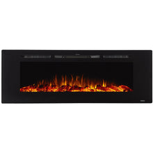 Load image into Gallery viewer, Yellow Orange Flame with log set of Touchstone Sideline 60&quot; Recessed Mounted Black Frame Electric Fireplace