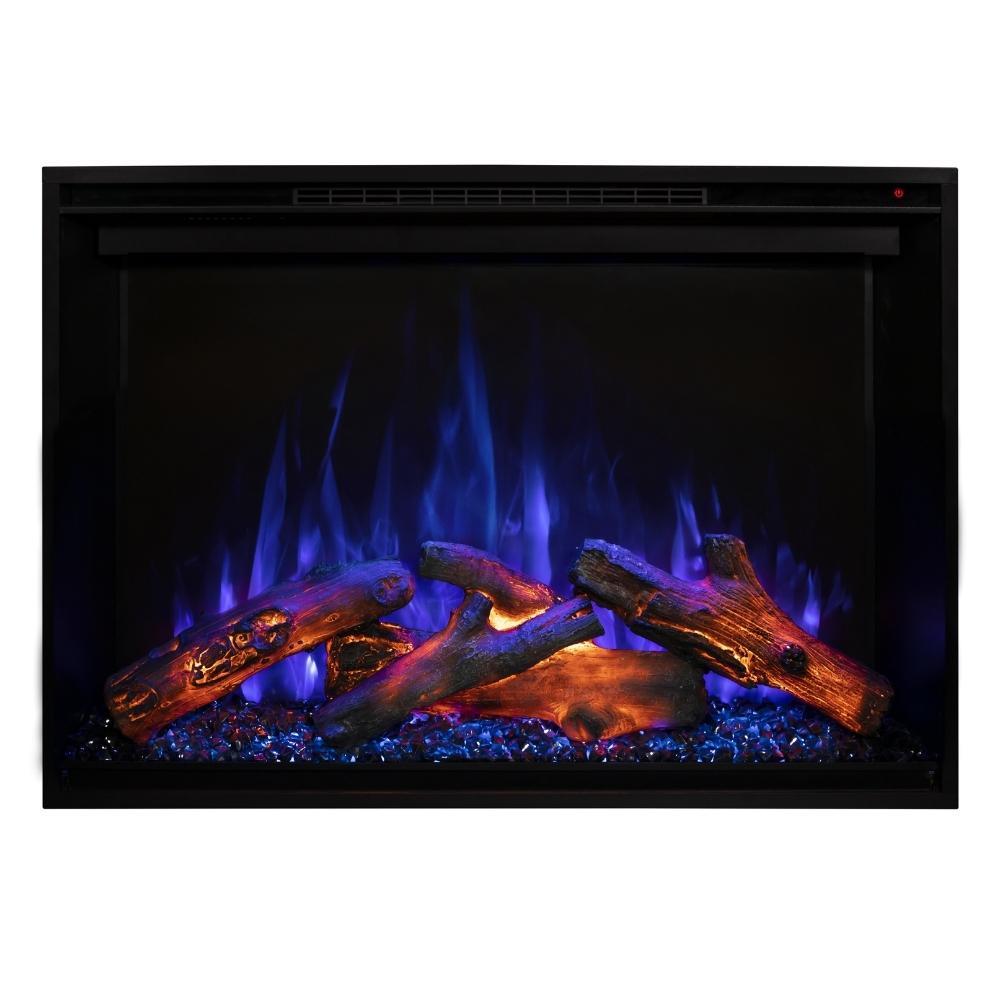 Modern Flames Redstone Fireplace - 26" Built-In Electric Fireplace - blue flame red ember close up - Very Good Fireplaces