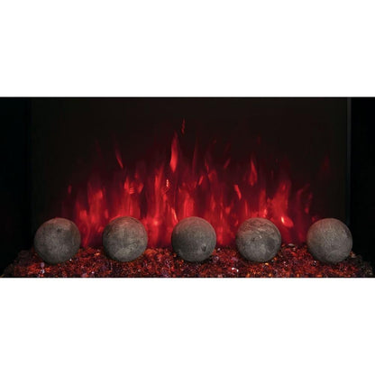 Modern Flames Redstone Fireplace - 26" Built-In Electric Fireplace - close up of Cannon balls with red flame  - Very Good Fireplaces