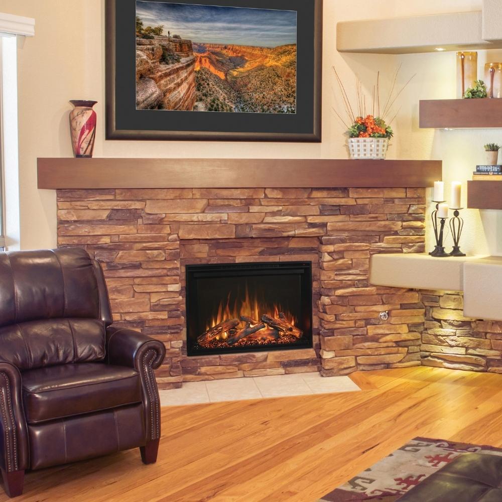 Modern Flames Redstone Built-In Electric Fireplace in stone brick mantel RS-3626