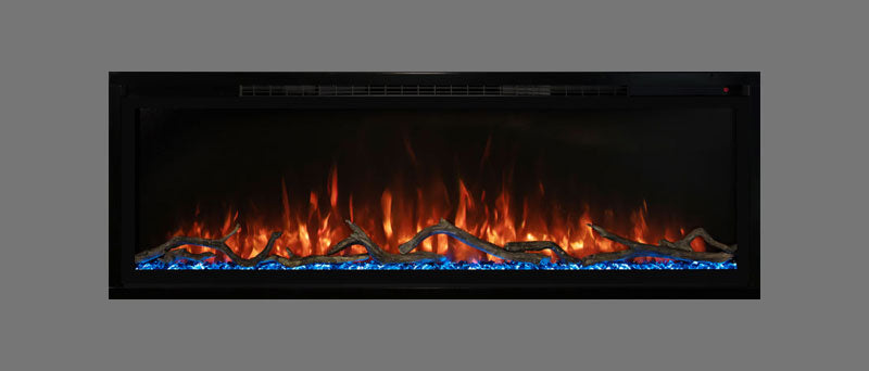 Modern Flames Slimline 74" Built-In Linear Electric Fireplace in Orange and Blue - Very Good Fireplaces