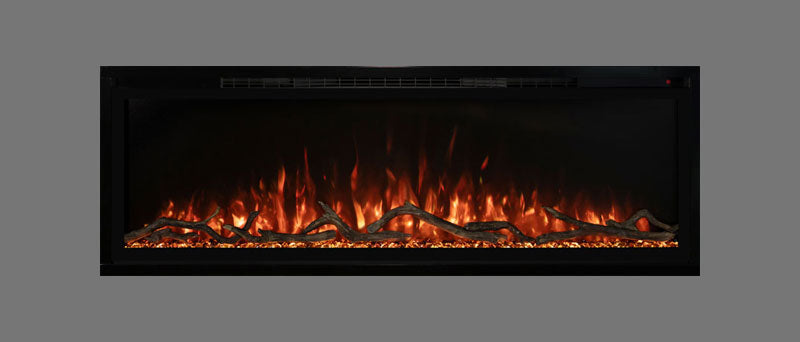 Modern Flames Slimline 74" Built-In Linear Electric Fireplace with Orange Flame - Very Good Fireplaces