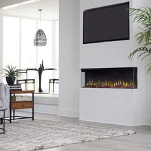 Load image into Gallery viewer, 3-sided electric fireplace in living room under flatscreen TV